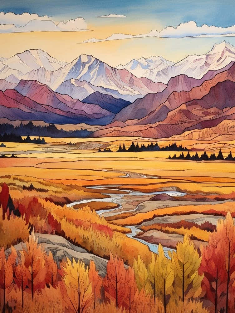 Autumn National Park Painting Aoraki