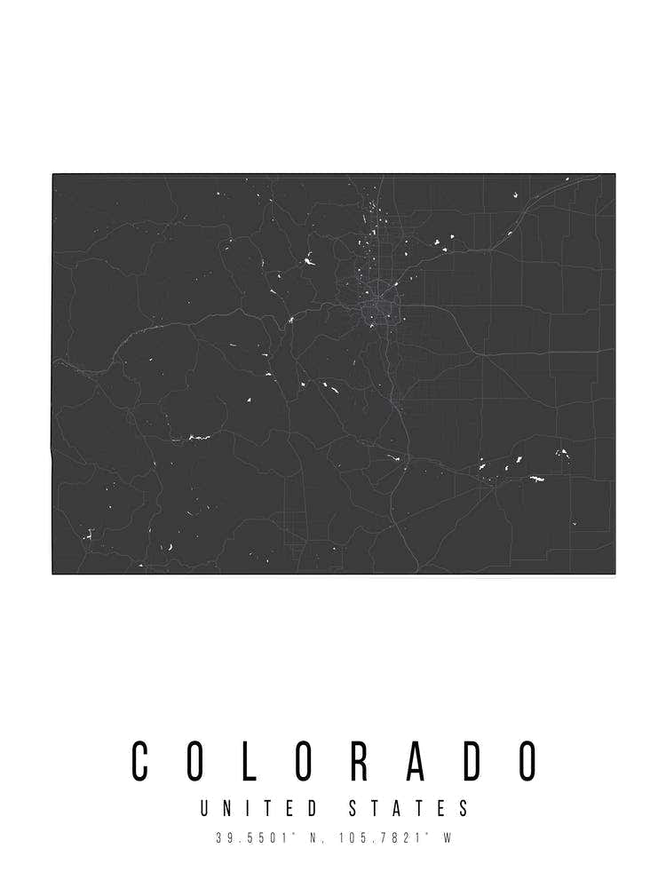 Colorado Mono Black And White Modern Minimal Street Map