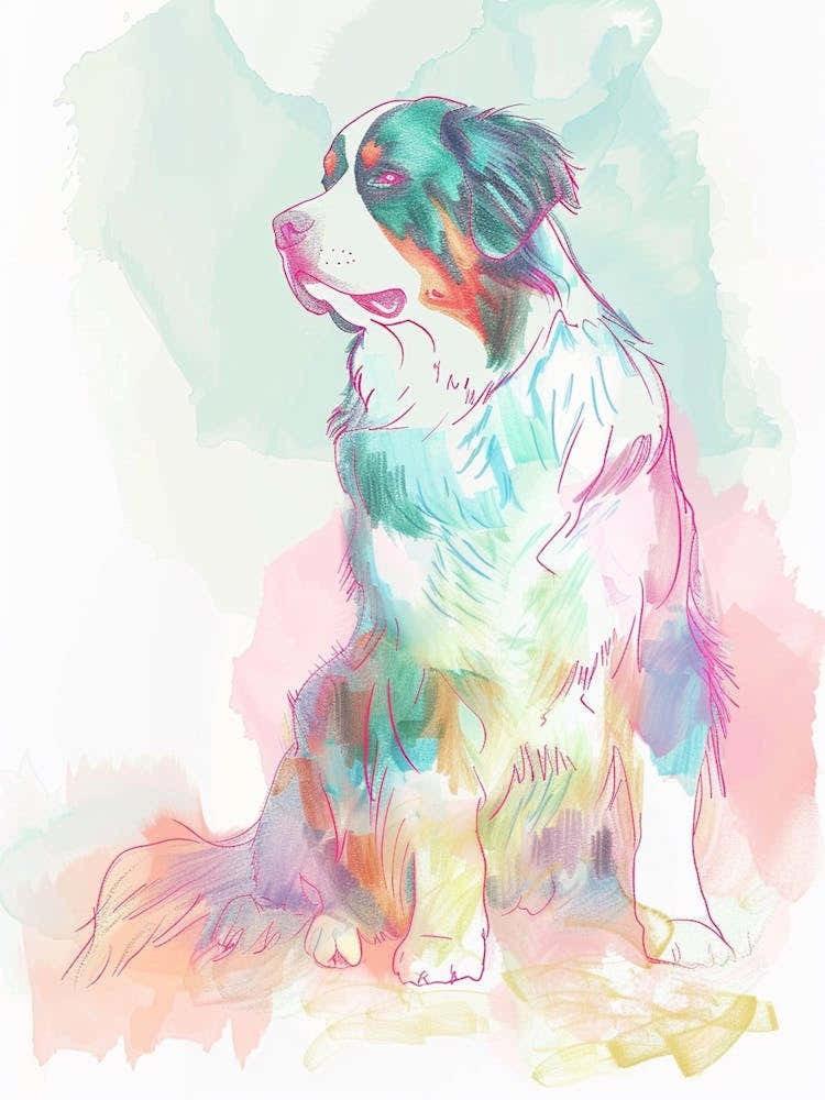 Pastel Bernese Mountain Dog Watercolour Line Illustration 3