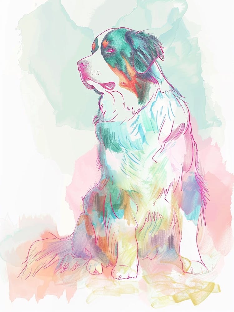 Pastel Bernese Mountain Dog Watercolour Line Illustration 3