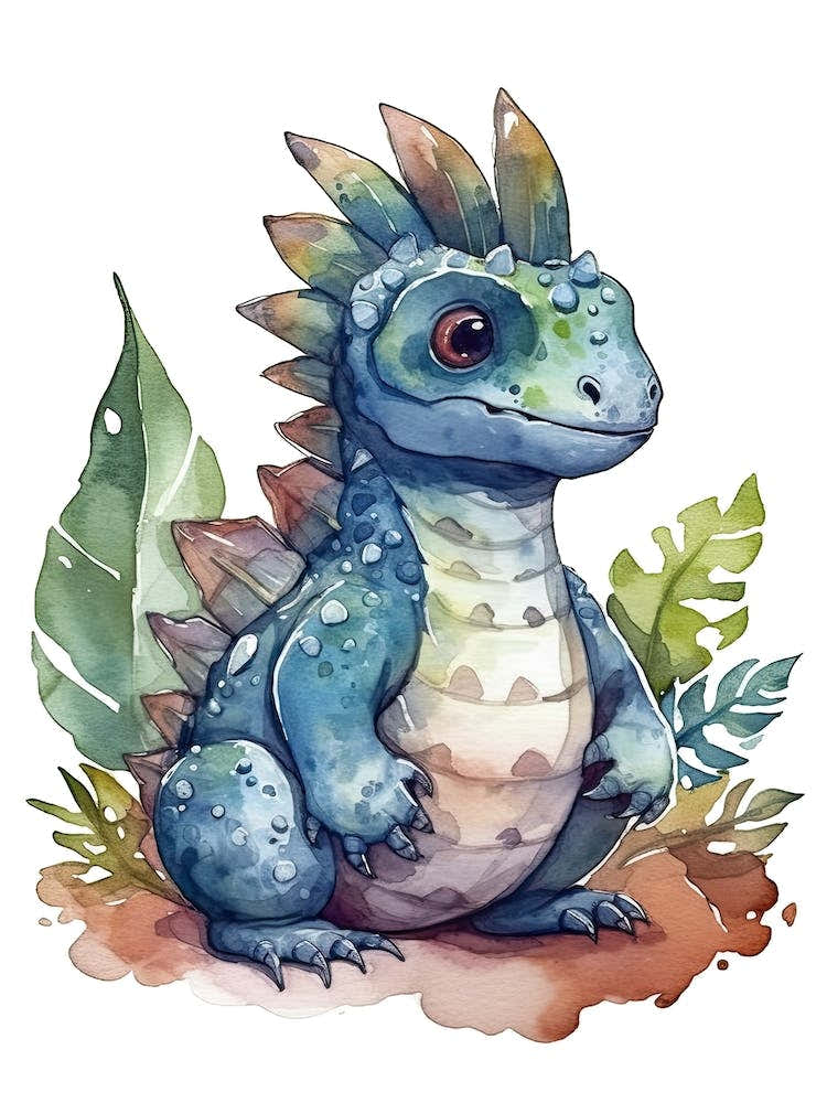 Stegoceras Cute Dinosaur Watercolour 4