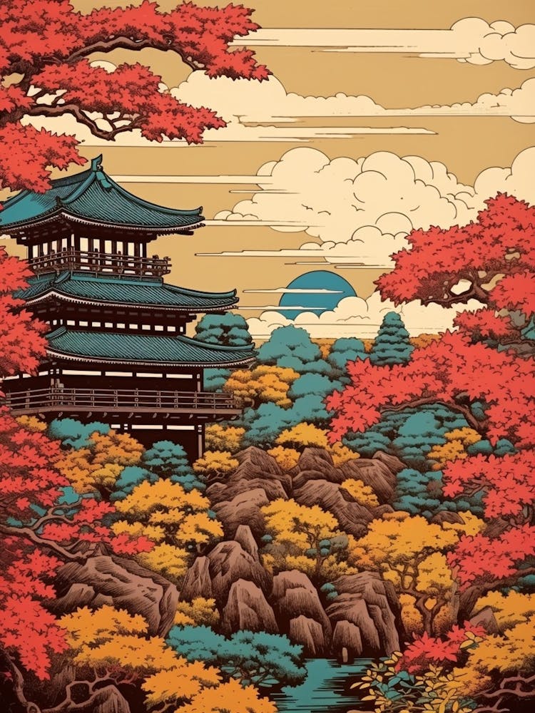 Kenrokuen Garden, Japan Vintage Travel Art 2