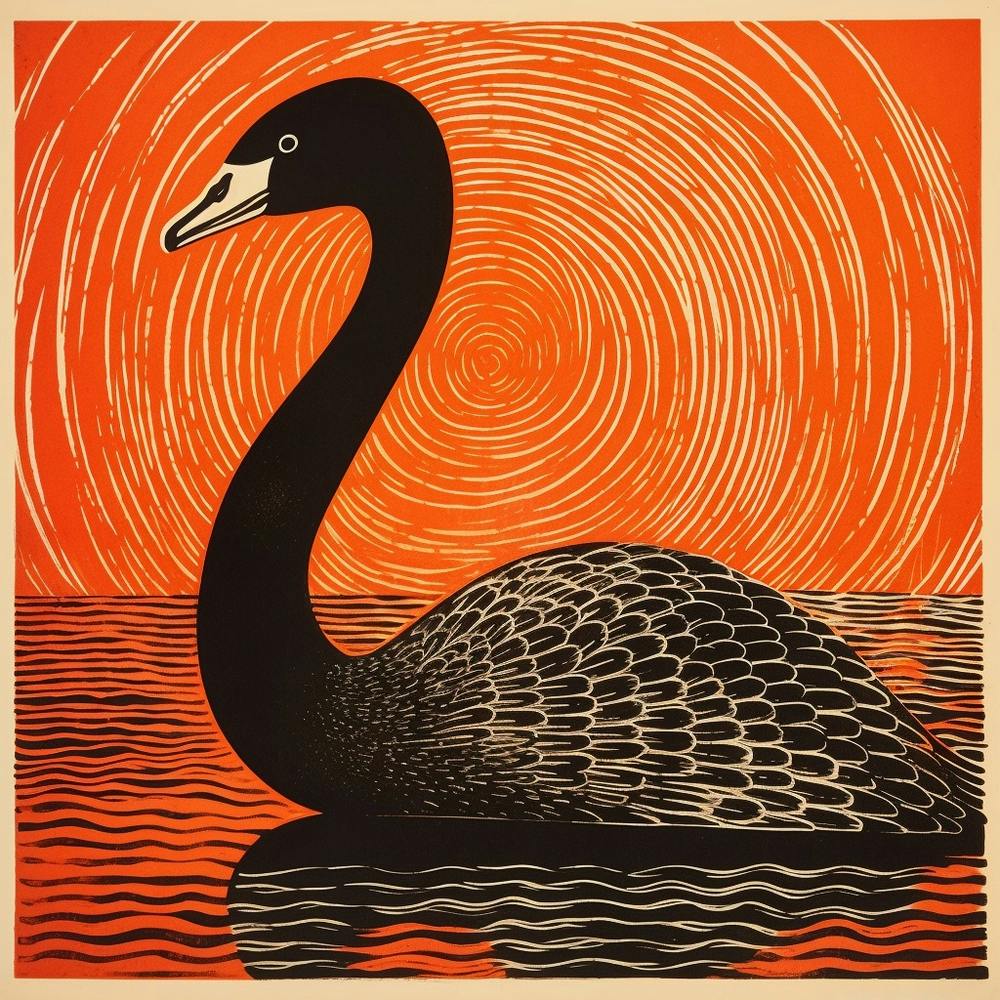 Retro Bird Lithograph Swan 2