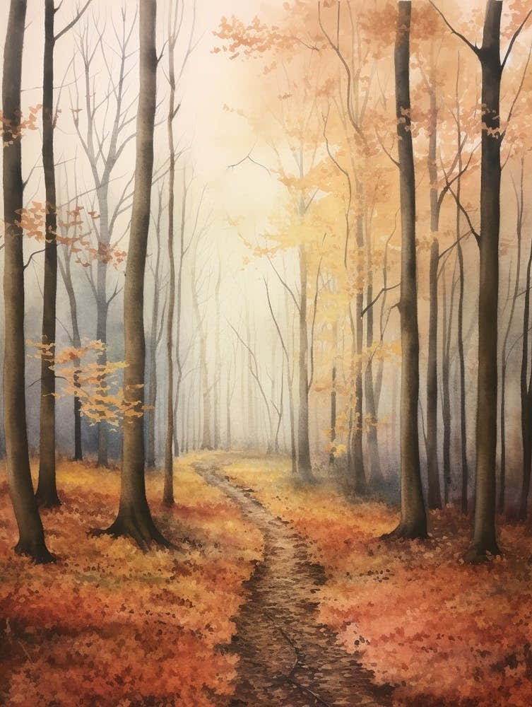 Autumn Forest Landscape The Forest Of Soignes Belgium