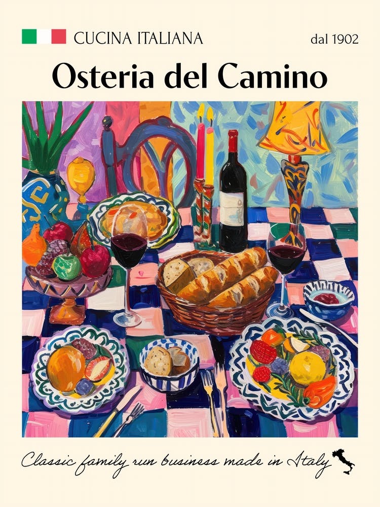 Osteria Del Camino Trattoria Italian Poster Food Kitchen