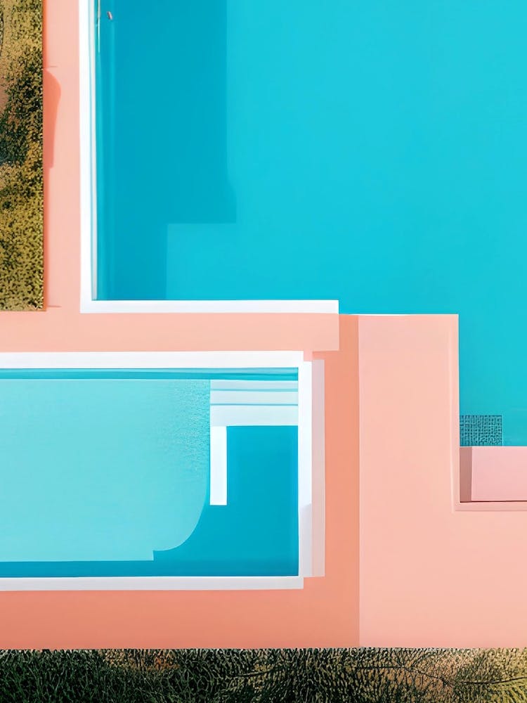 Pink Swimming Pool Geometric Shapes Collage