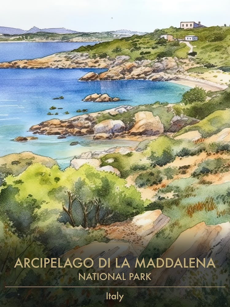 Arcipelago Di La Maddalena National Park Italy Watercolour 1