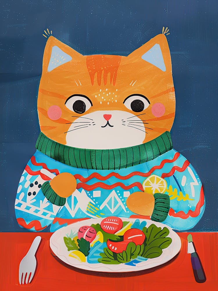 Cute Orange Eating Salad Folk Illustration 1