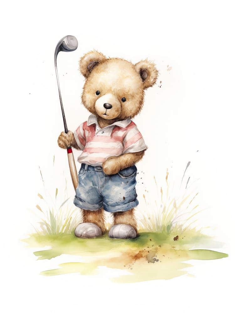 Golf Teddy Bear Painting Watercolour 4
