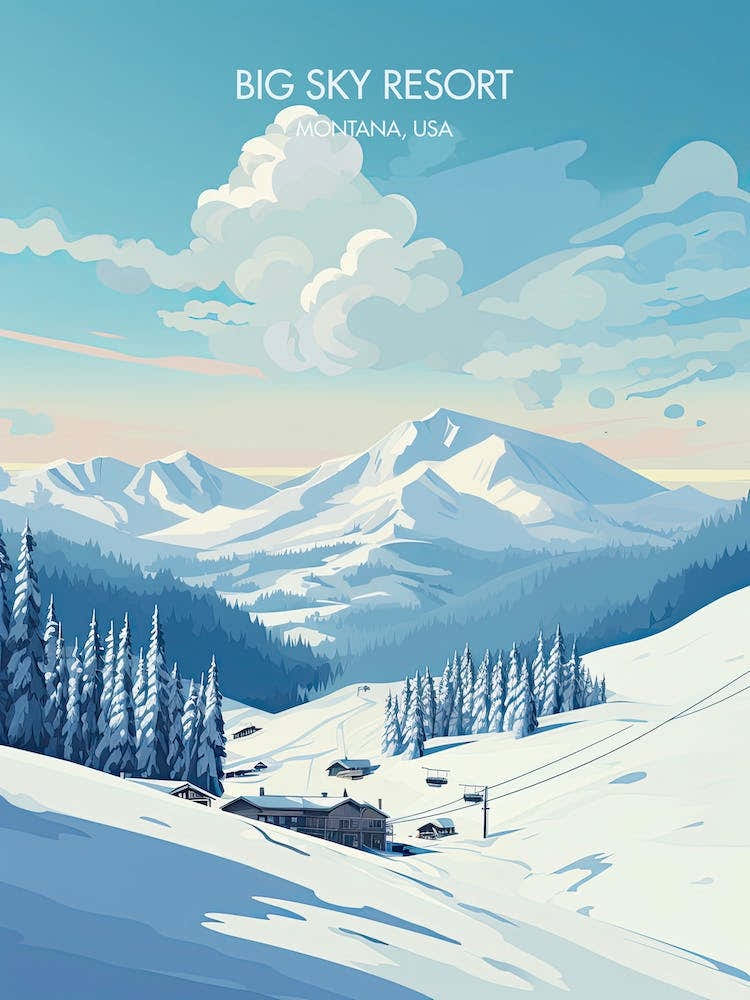 Poster Of Big Sky Resort   Montana, Usa   Colorado, Usa, Ski Resort Illustration 1
