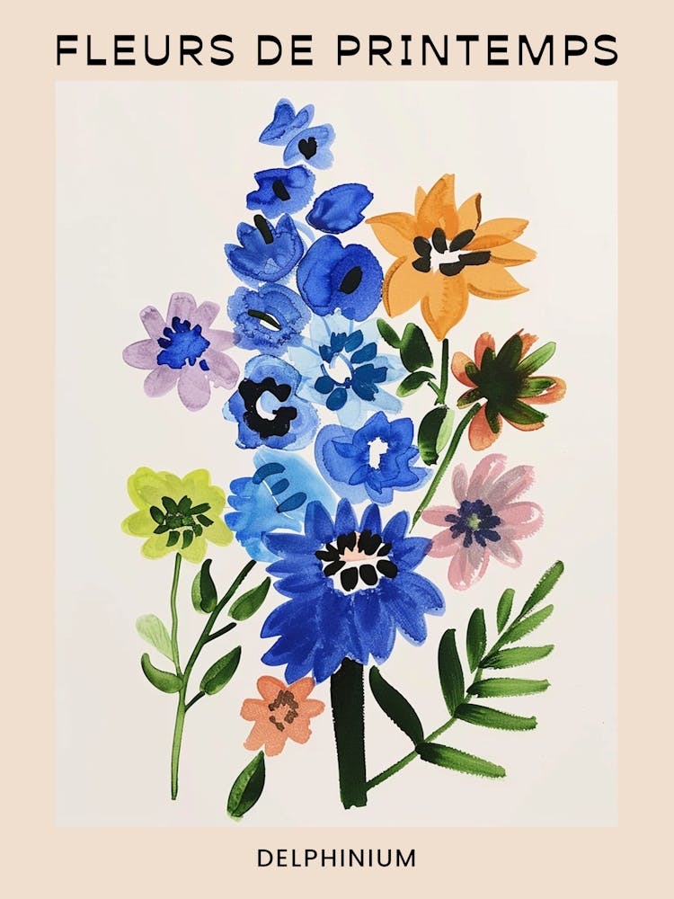 Spring Floral French Poster  Delphinium 1
