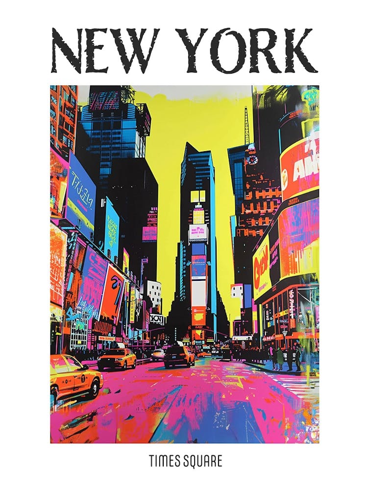 Times Square New York Colourful Silkscreen Illustration 2 Poster