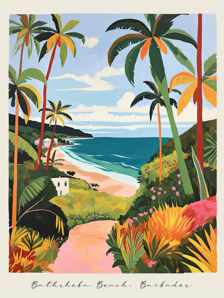 Poster Of Bathsheba Beach Barbados, Matisse And Rousseau Style 1
