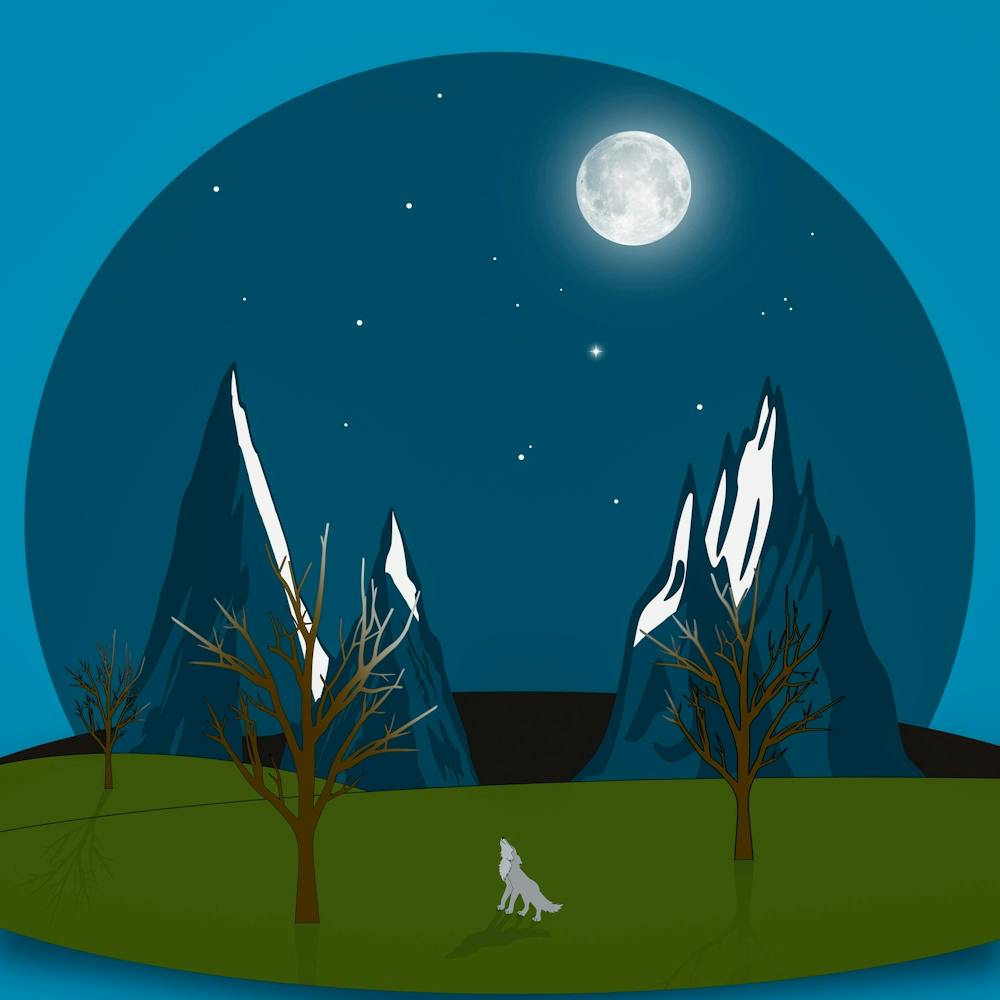 Graphic Mountains Snow Wolf Moon Nature Wilderness Stars Howling Blue