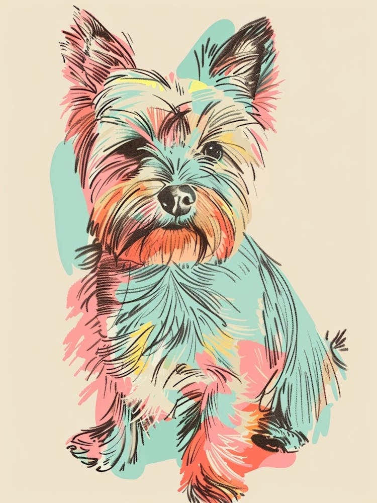 Yorkshire Terrier Dog Pastel Line Painting 3