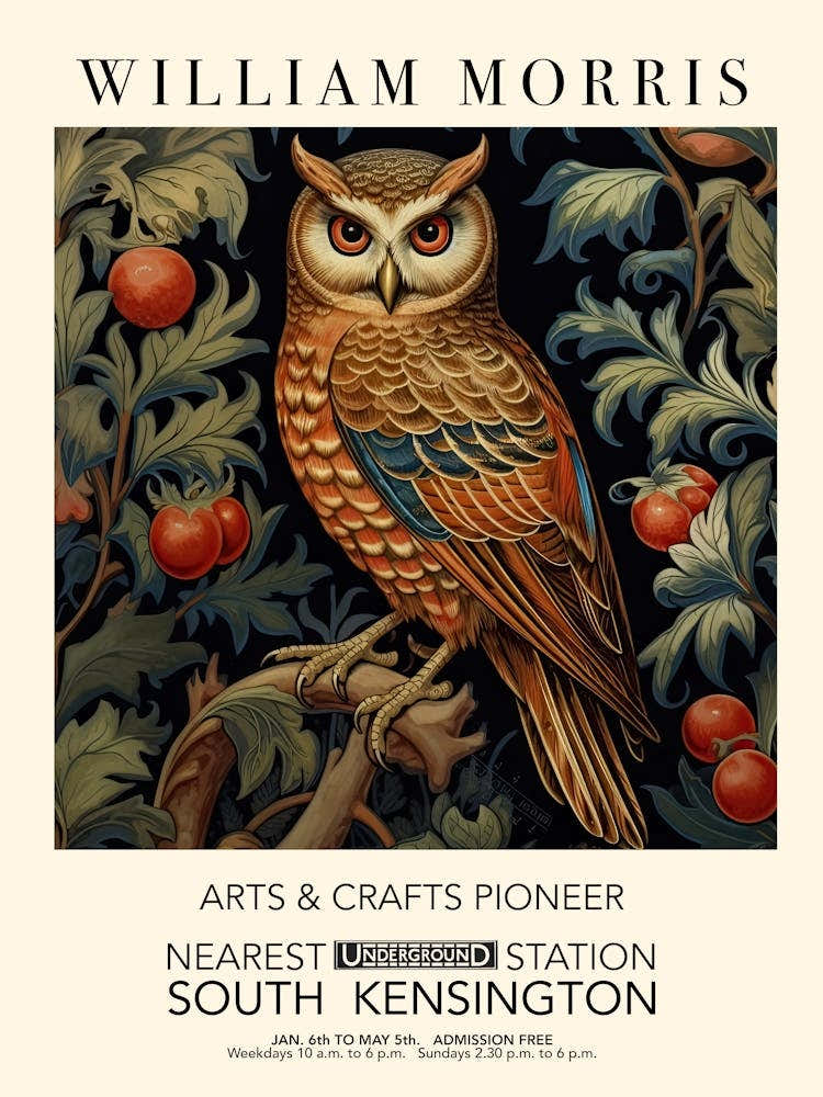 William Morris Print Exhibition Poster Owl Print