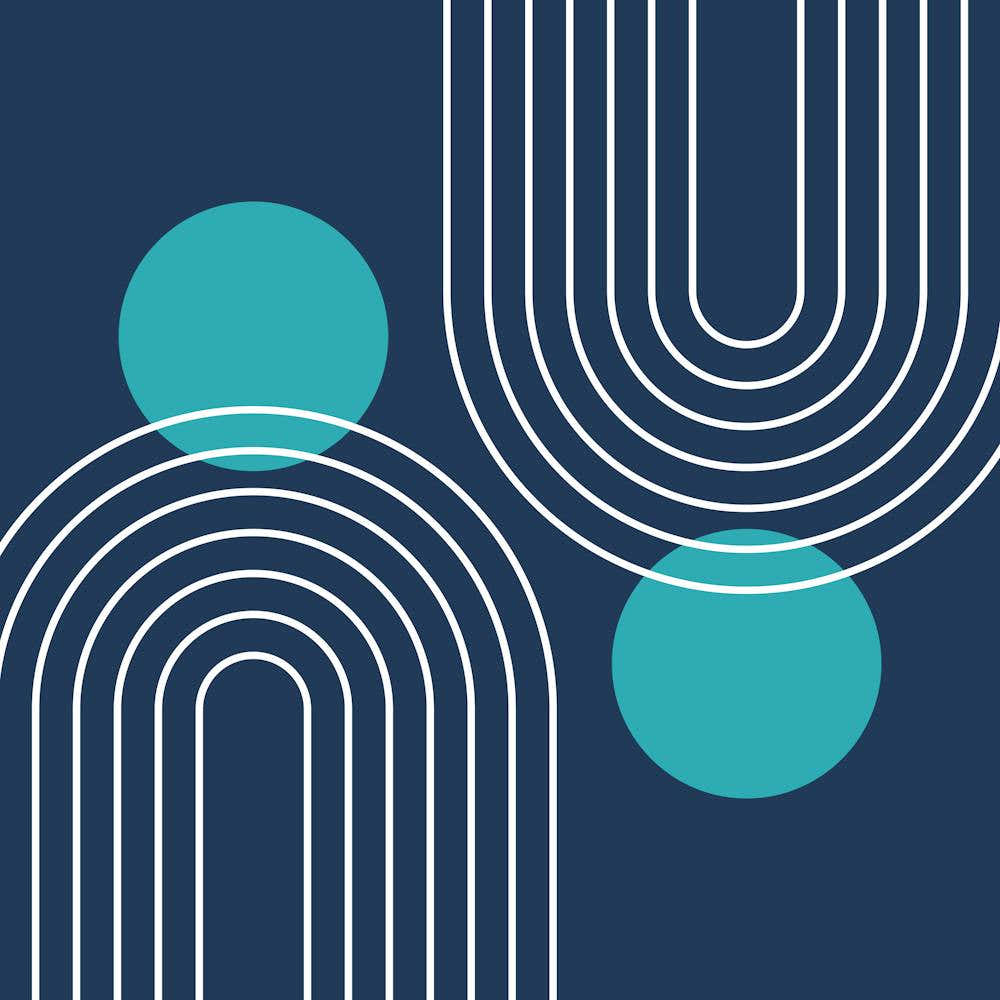 Mid Century Modern Geometric C29 In Teal Navy Blue (Rainbow And Sun Abstract) 02