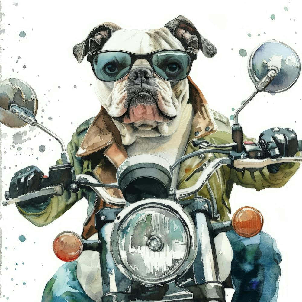 Bulldog On A Motorcycle