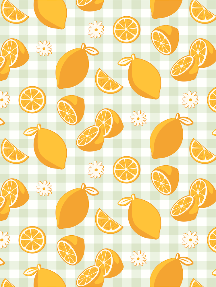 Lemon Pattern on Sage Green Gingham