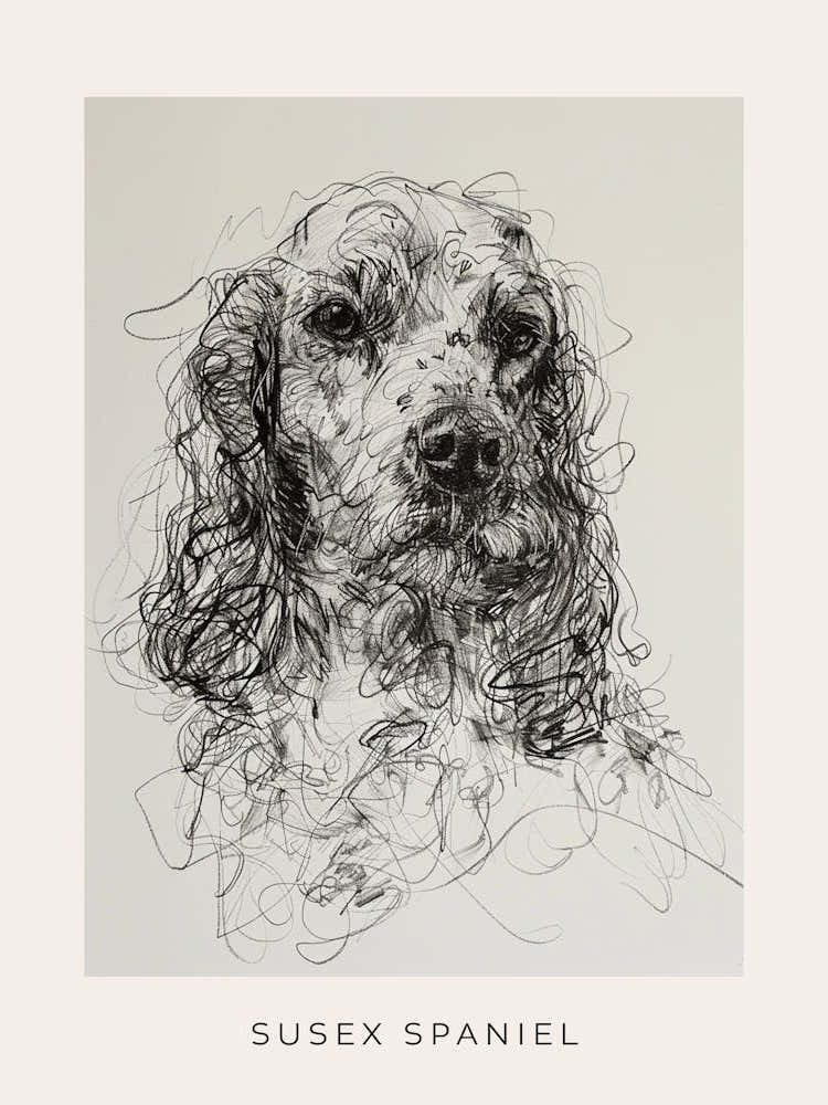 Susex Spaniel Dog Line Sketch 2 Poster