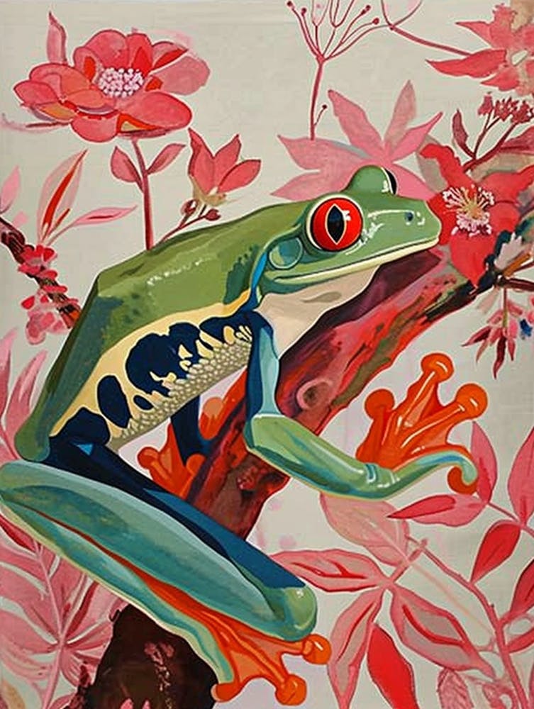 Floral Animal Painting Red Eyed Tree Frog 2