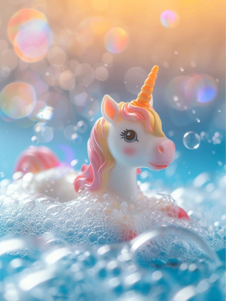 Toy Unicorn In The Bubble Bath