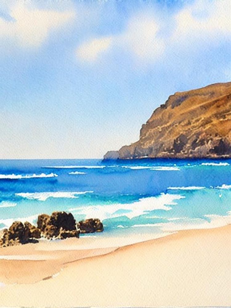Amadores Beach 2, Gran Canaria, Spain Watercolour