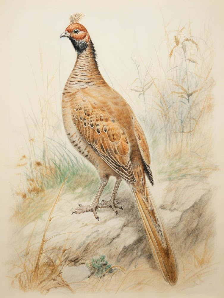 Vintage Bird Drawing Pheasant 3