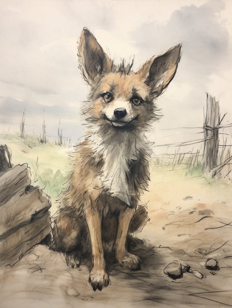 Storybook Animal Watercolour Coyote 3