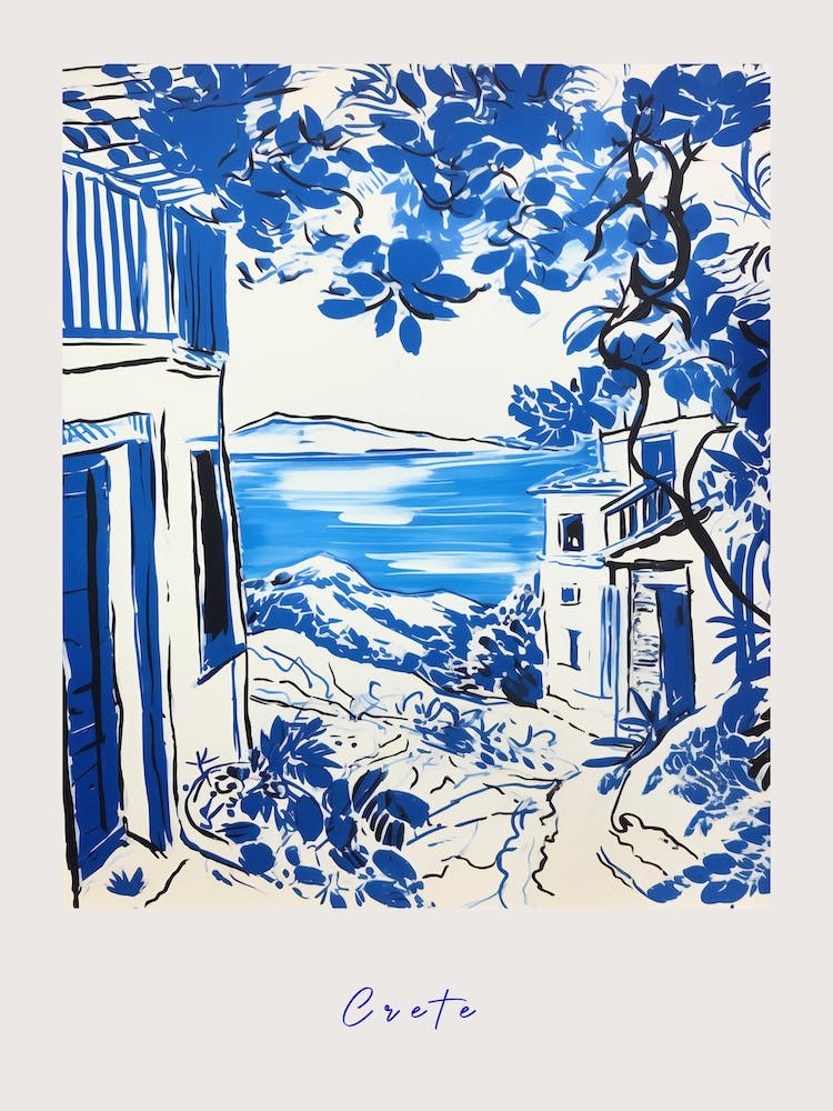 Crete Greece 4 Mediterranean Blue Drawing Poster
