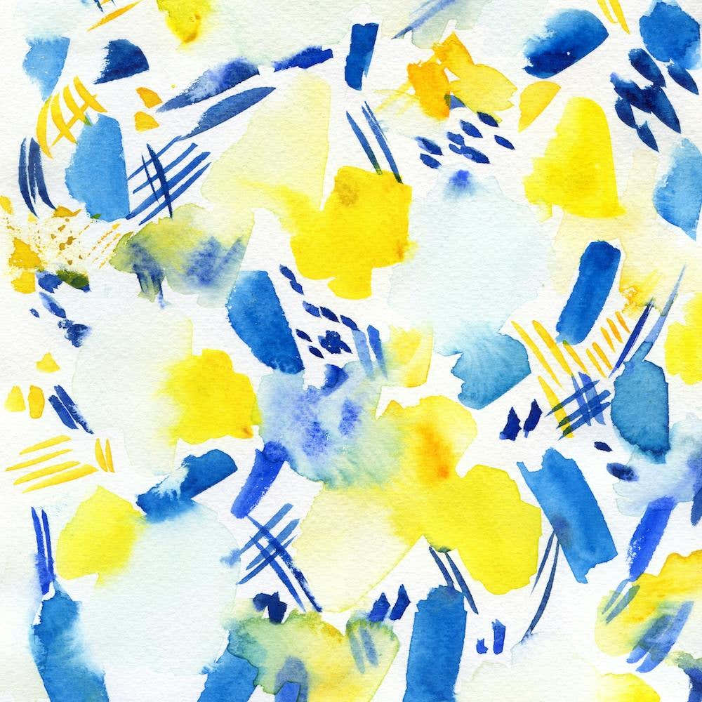 Abstract Watercolor Painting: Blue and Yellow