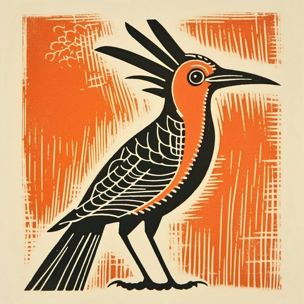 Retro Bird Lithograph Hoopoe 1