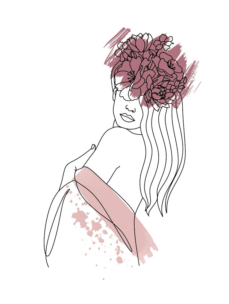 Line art style woman with watercolor painting III