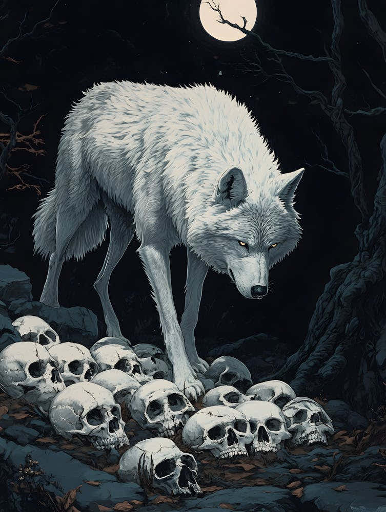 White Wolf Stepping Across Skulls 6