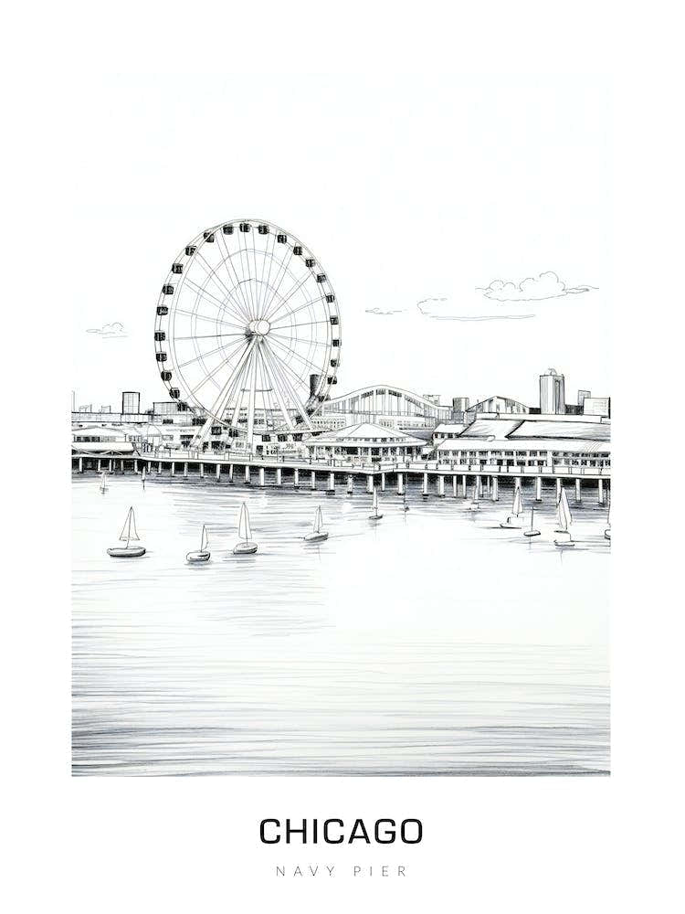 Navy Pier, Chicago B&W Poster
