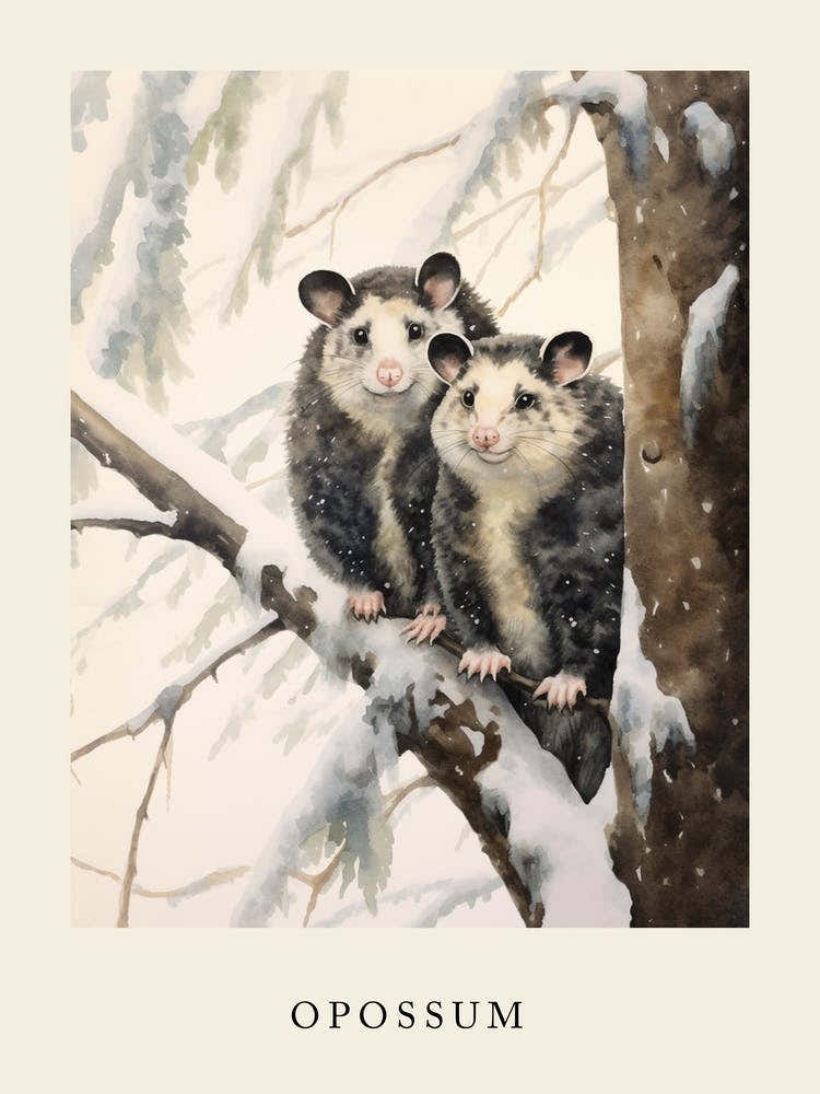 Winter Watercolour Opossum 1 Poster