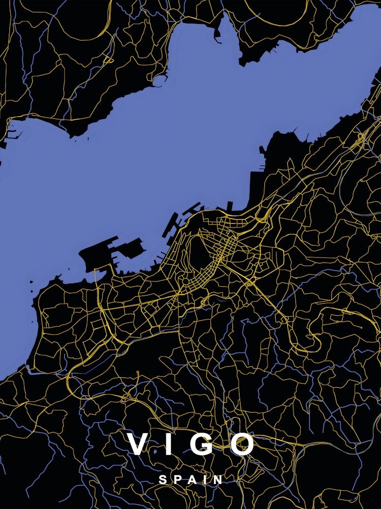 Vigo Spain City Map Black and Gold