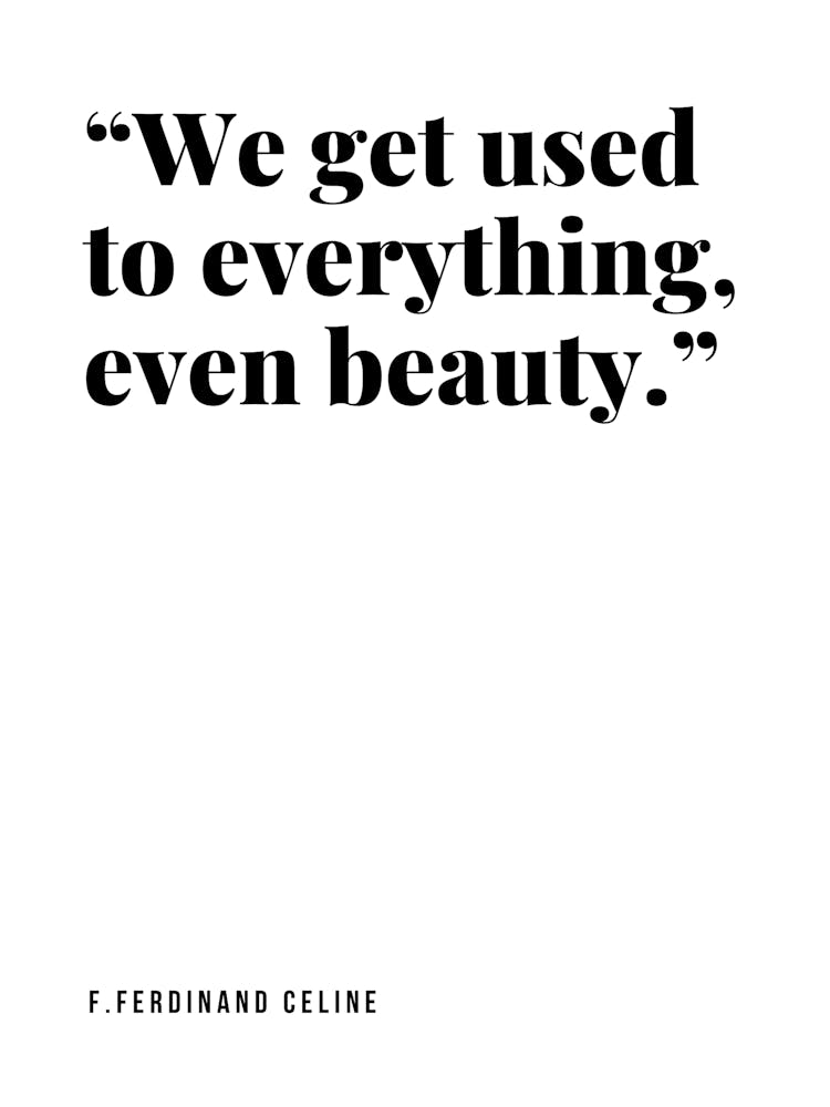 Poster Tipografico – “We Get Used To Everything, Even Beauty” Motivational Quote Print