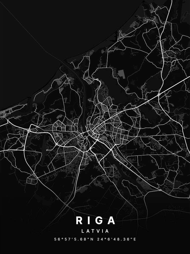 Riga Latvia Black Map