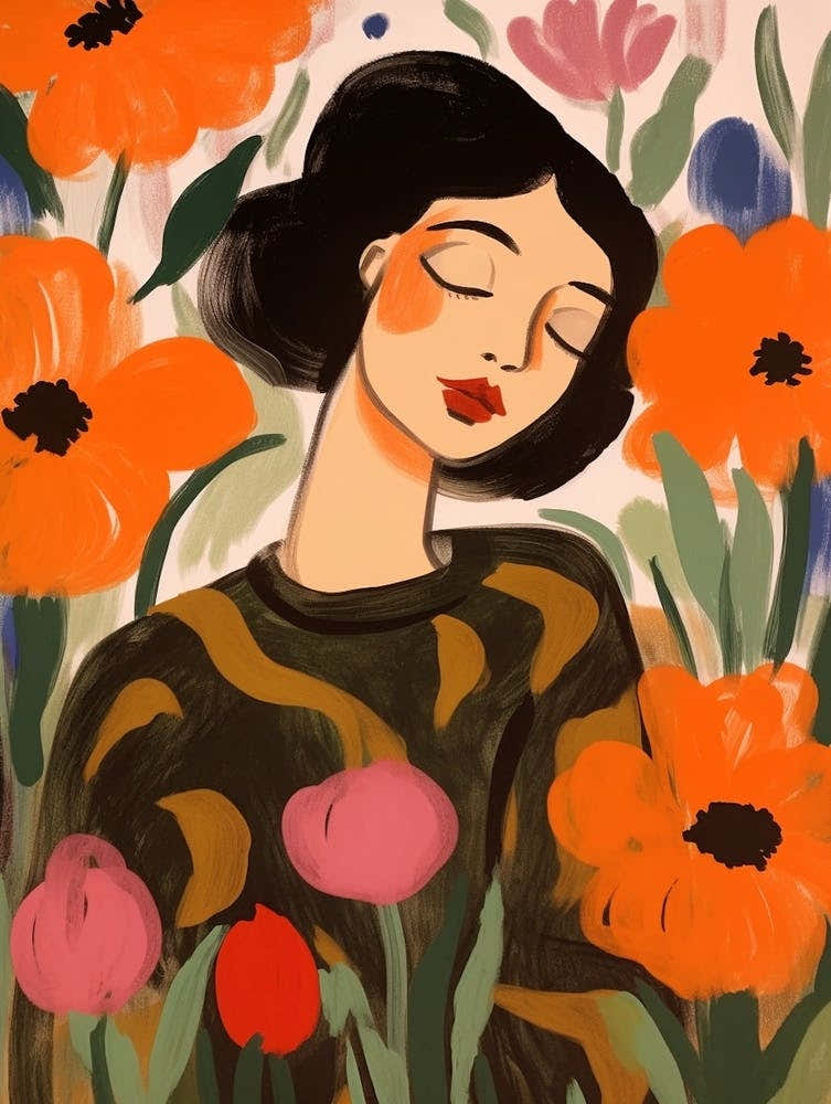 Woman With Autumnal Flowers Poppy 2