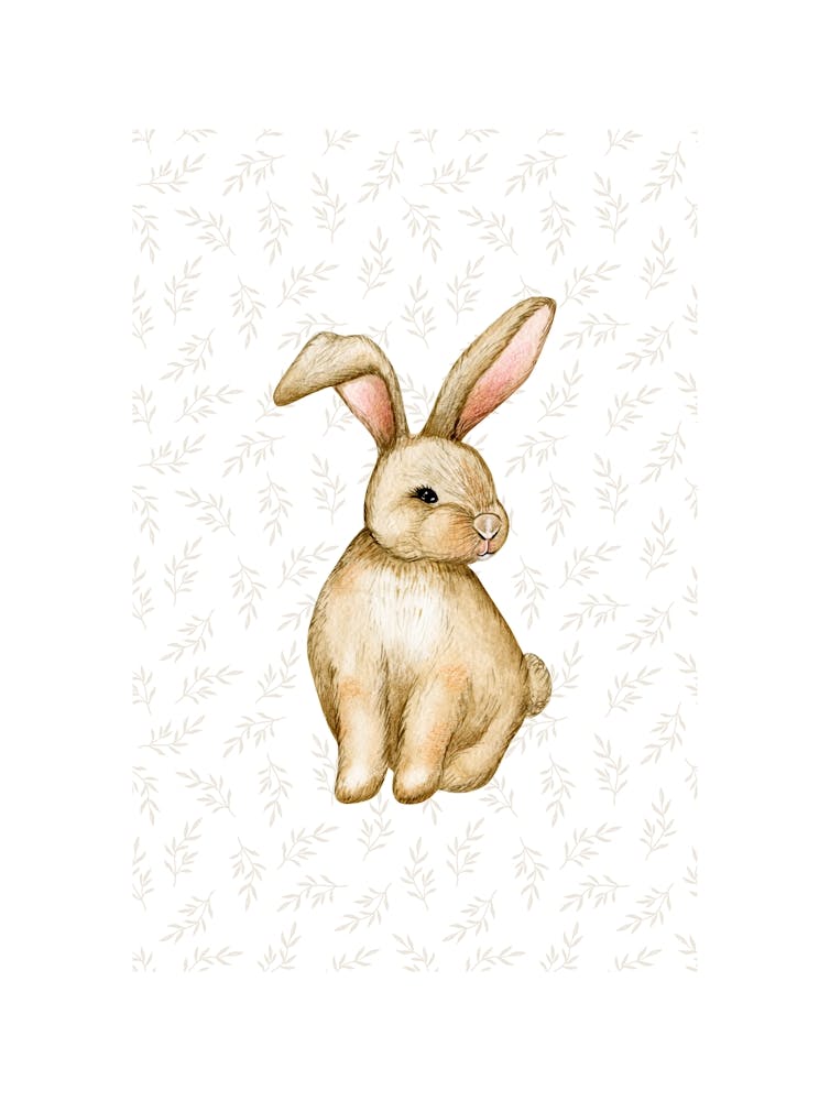 Vintage Style Bunny With Leaf Pattern 1