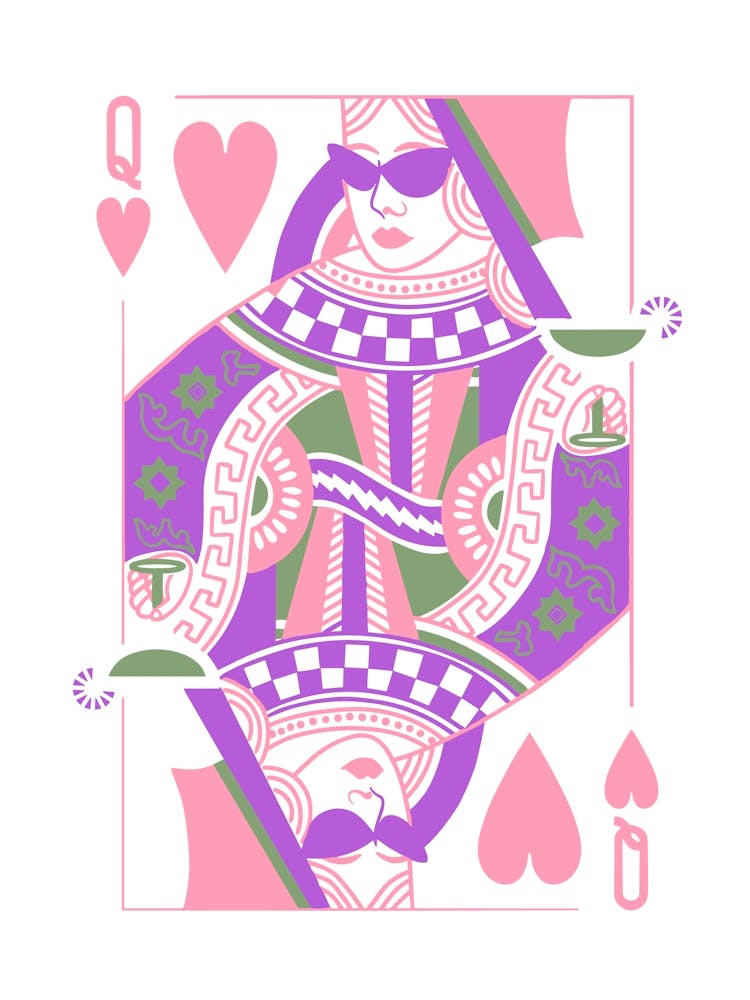 Queen Of Hearts Playing Card Maximalist Pink Print Lucky You Dopamine Decor