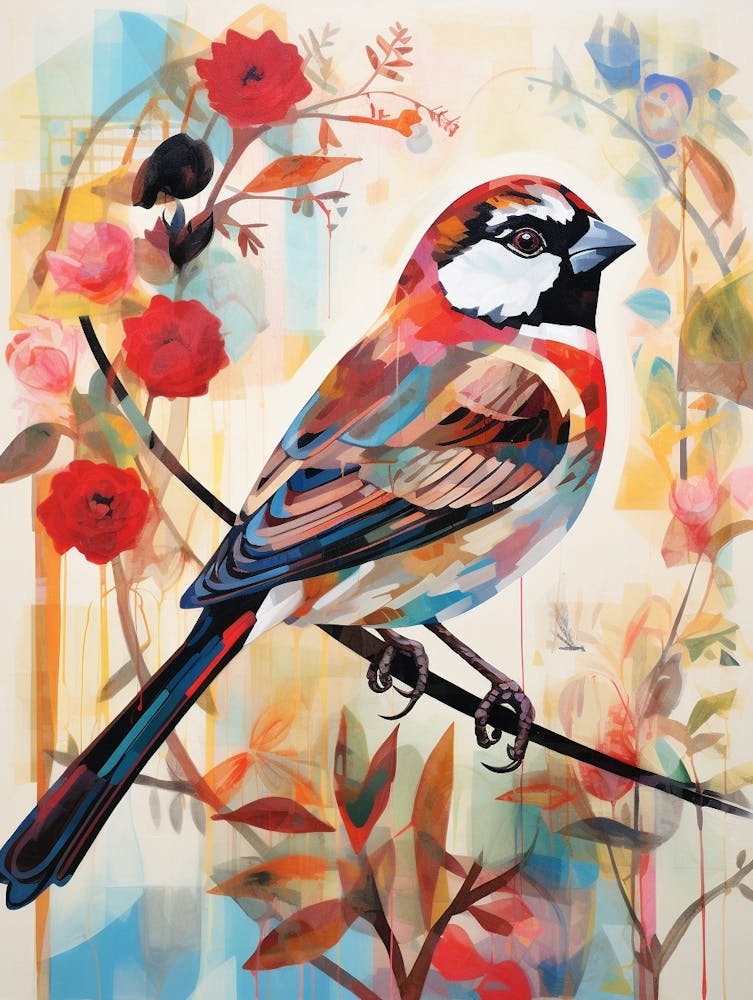 Bird Painting Collage House Sparrow 2
