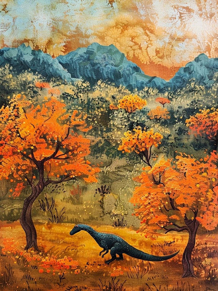 Dinosaur In An Autumnal Meadow