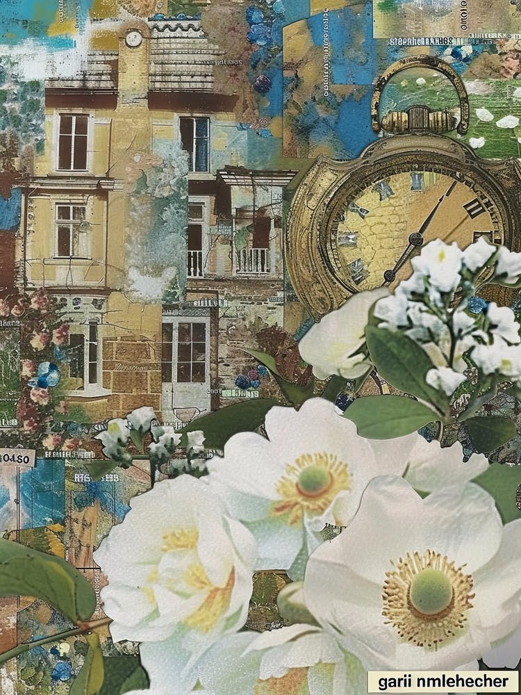 White Flowers Scrapbook Collage Cottage 3
