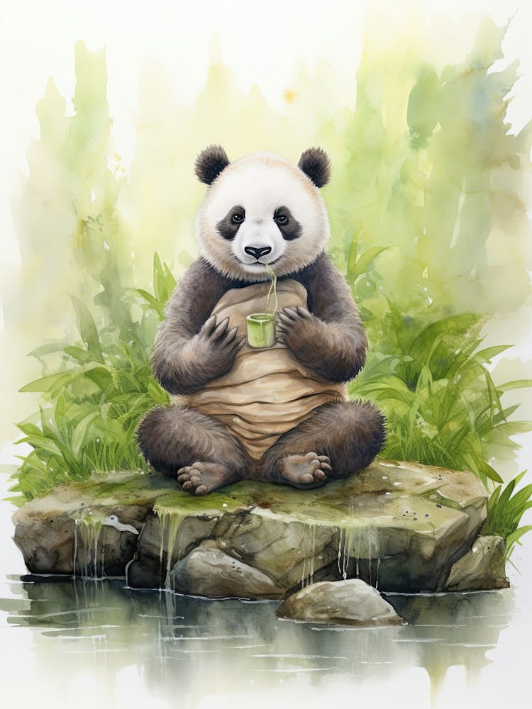 Panda Art Practicing Yoga Watercolour 4
