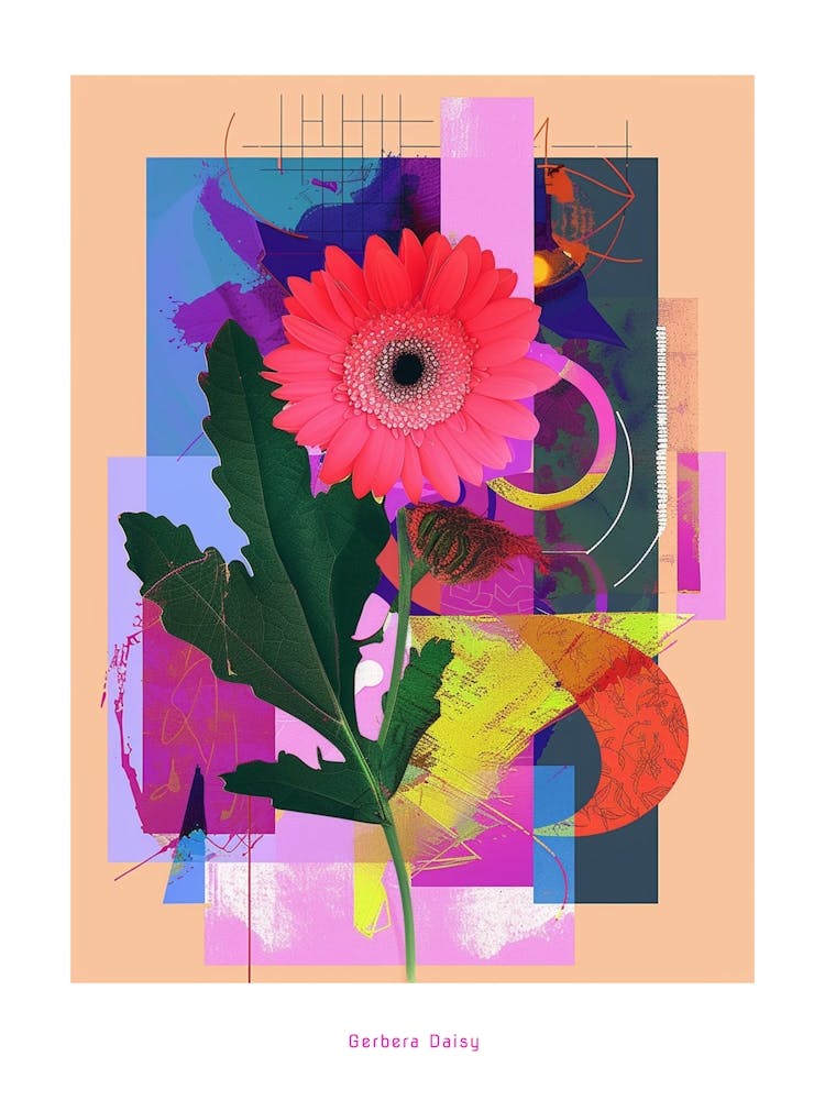 Gerbera Daisy 4 Neon Flower Collage Poster