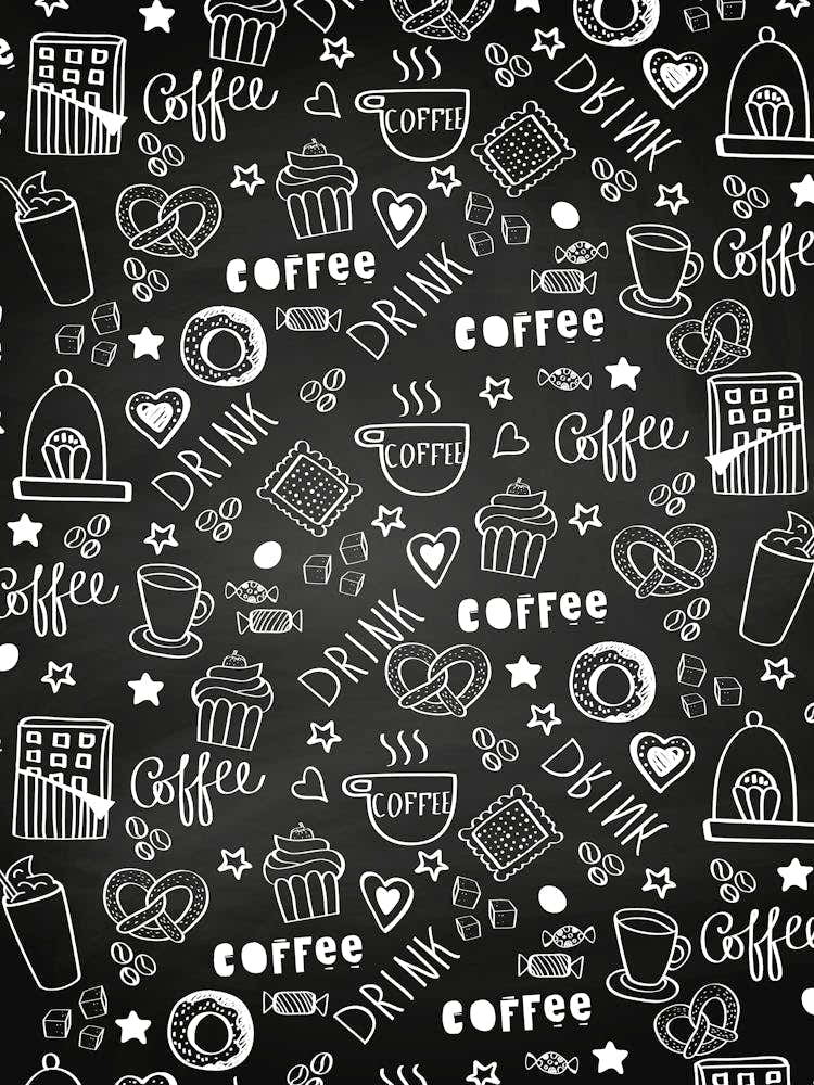 Seamless Pattern With Coffee Doodles - kitchen art, kitchen poster 1