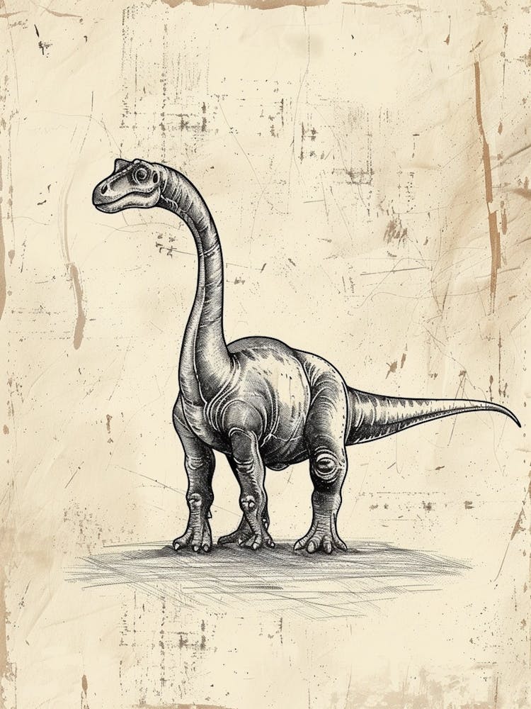 Edmontosaurus Dinosaur Black Ink & Sepia Illustration 3
