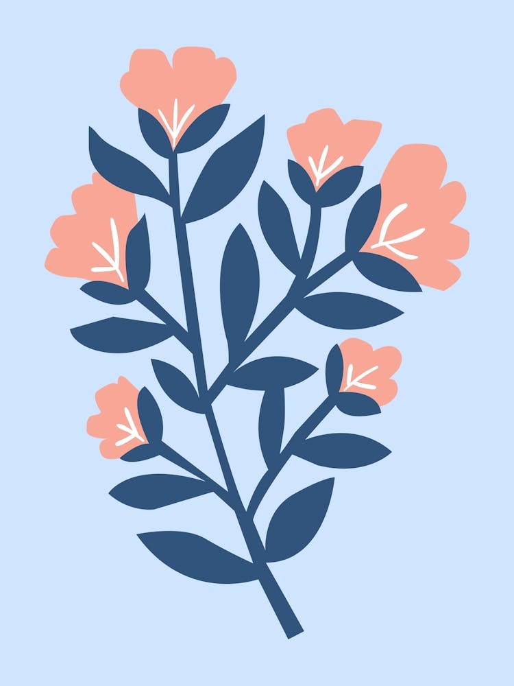 Pink Flowers On A Blue Background